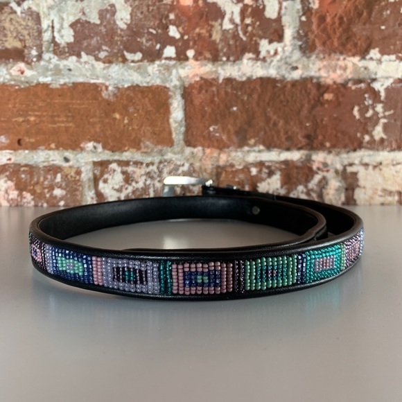 Brighton Beaded Black Leather Belt w/ Silver Hardware Size Small - Picture 4 of 7